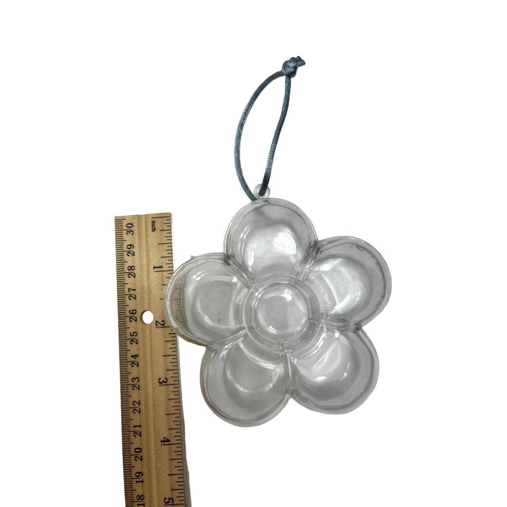 Clear Flower-Shaped Plastic Ornament Set With Hanging String A396